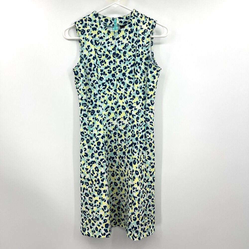 J.Lindeberg Jasmin Print Dress XS Leopard Sleeveless Golf Sheath Blue Yellow